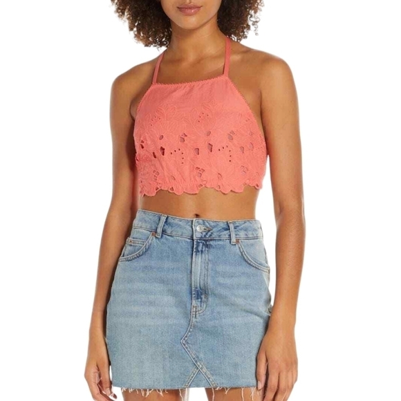 Free People Tops - Free People  Coral Eyelet June Hi-Neck Bralette Crop Top Small